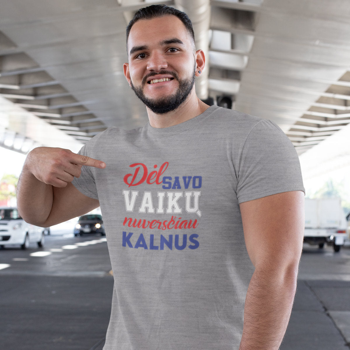 Pilki melanžiniai marškinėliai "Dėl savo vaikų"