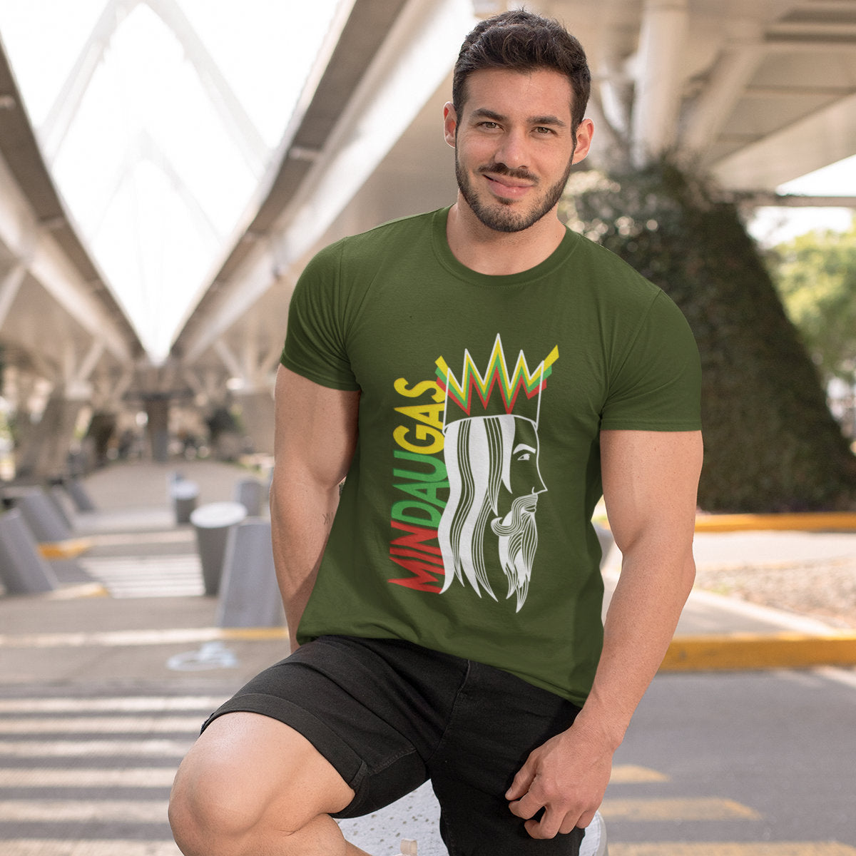Tamsiai žali UNISEX marškinėliai "Mindaugo profilis"
