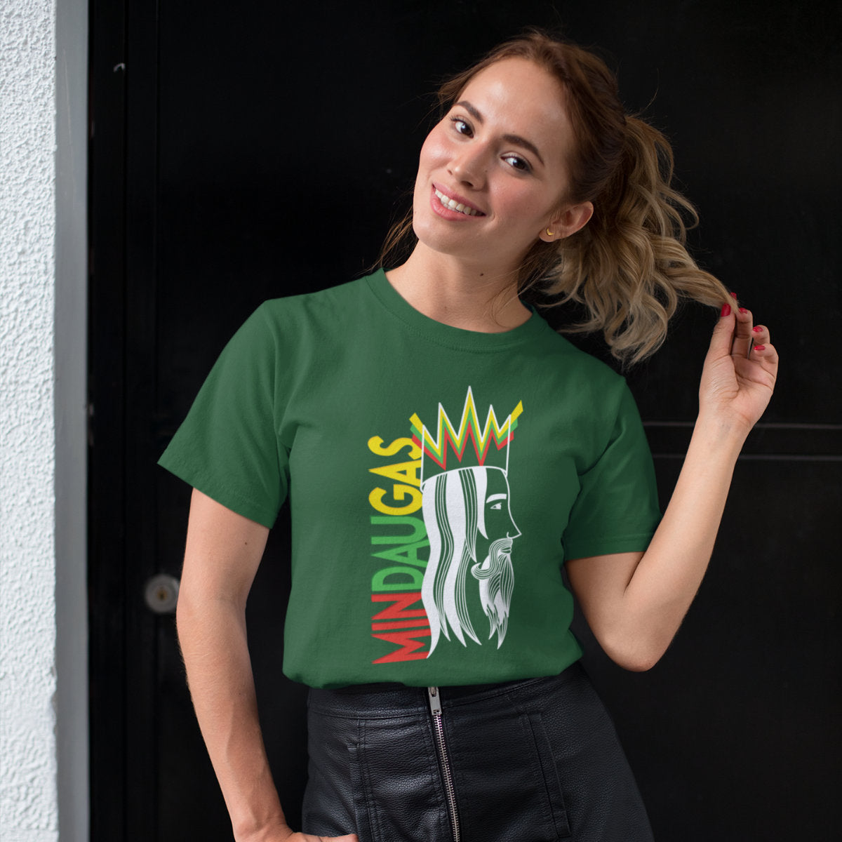 Tamsiai žali UNISEX marškinėliai "Mindaugo profilis"