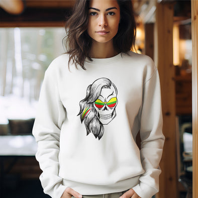 Baltas UNISEX džemperis be gobtuvo "Moteriška kaukolė"
