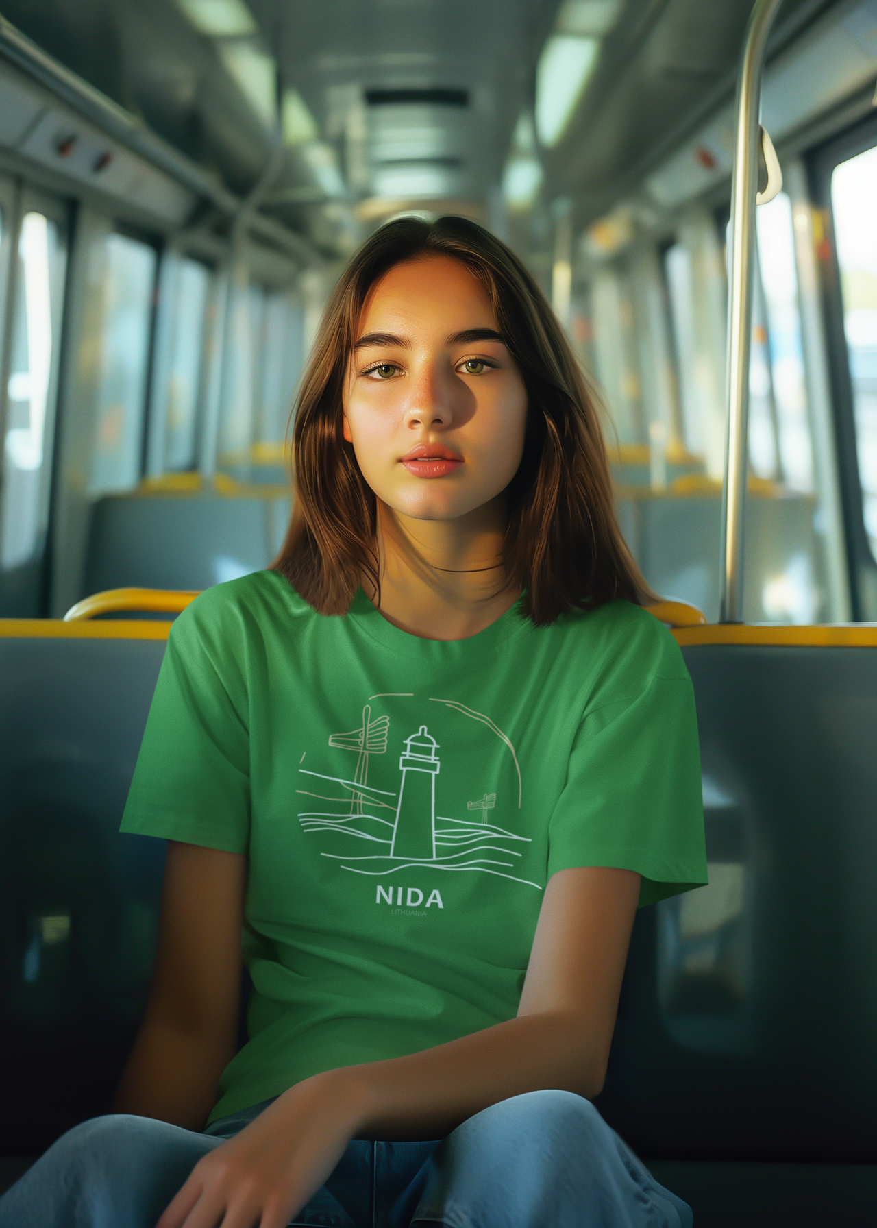 Žali UNISEX marškinėliai "Nida. Švyturys"