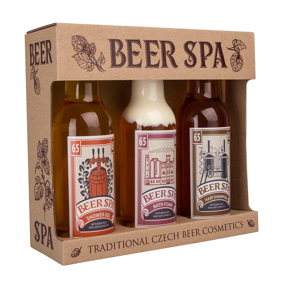 Beer Spa kosmetikos rinkinys – dušo želė 200 ml, plaukų šampūnas 200 ml ir vonios putos 200 ml