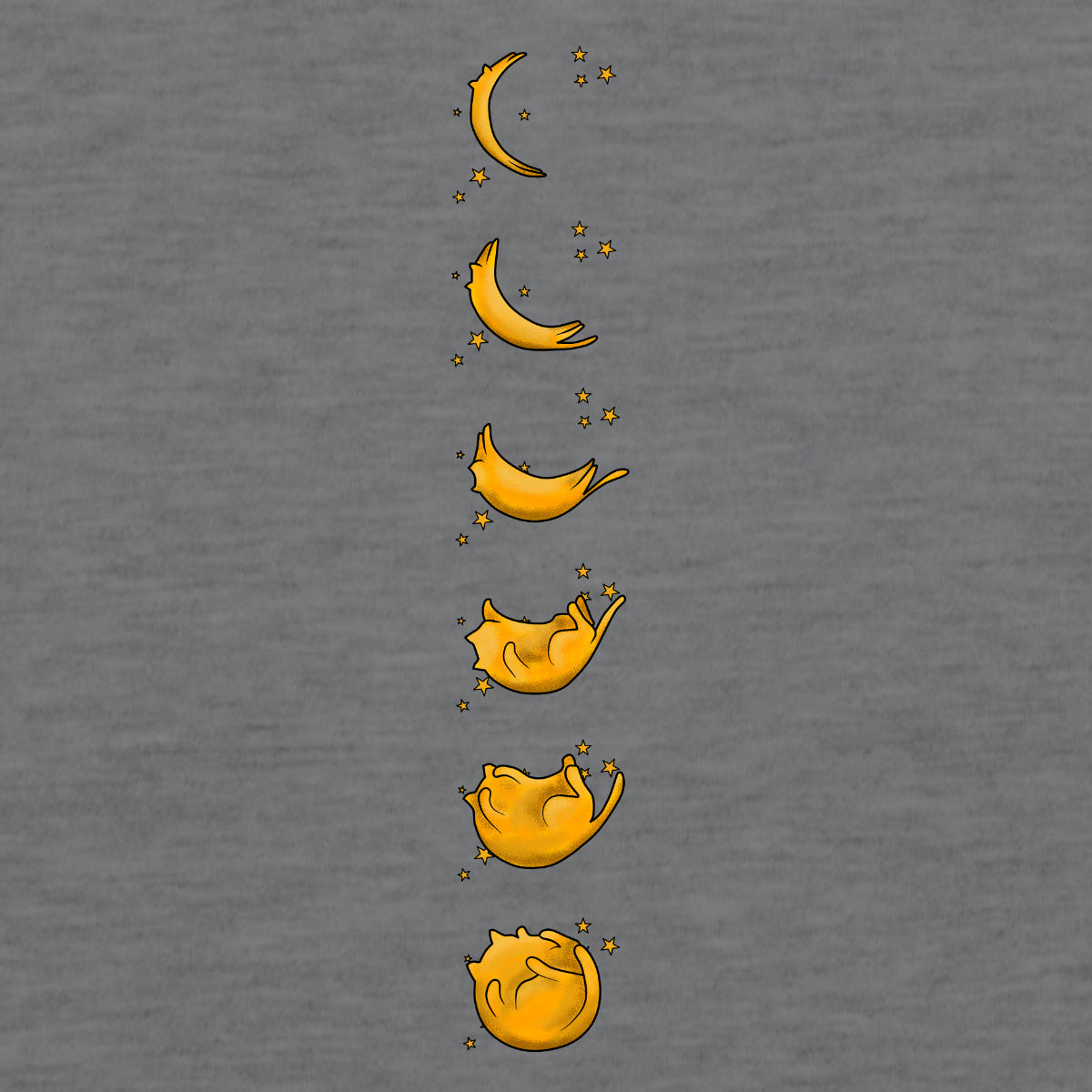 Pilki UNISEX marškinėliai su spauda ant nugaros "Katinuko fazės“