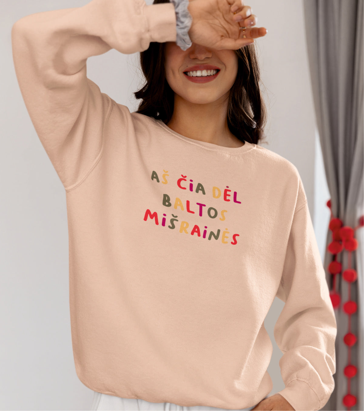 Rausvas UNISEX džemperis "Aš čia dėl baltos mišrainės"