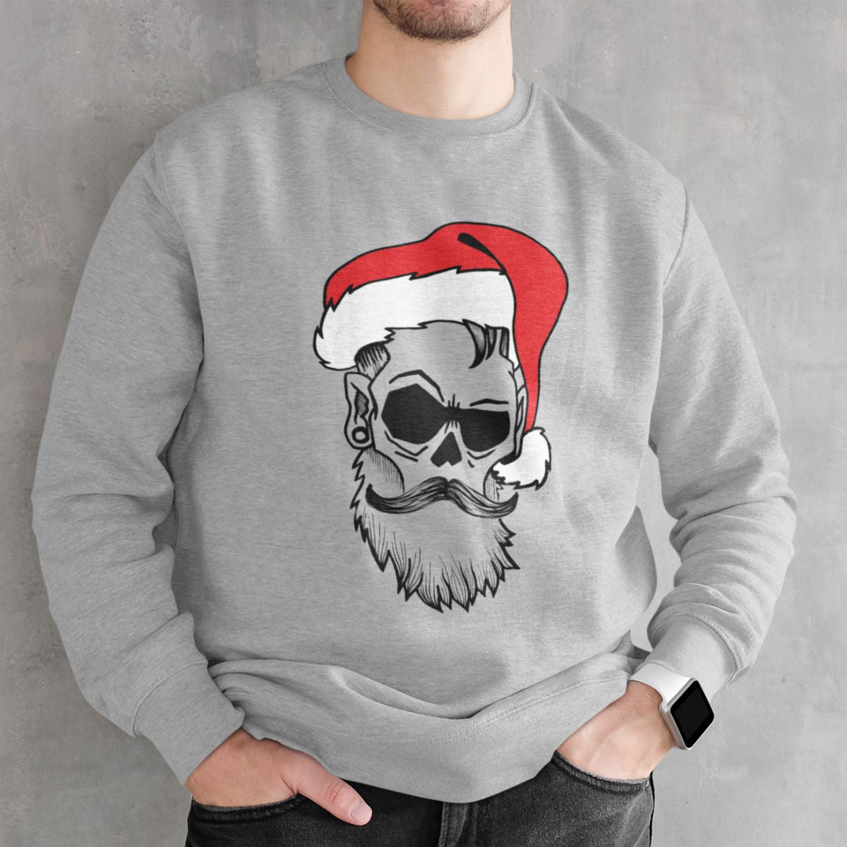 Pilkas UNISEX džemperis "Kalėdinė Barzda" (XL dydis) ŠIURPNAKČIO PASIŪLYMAS