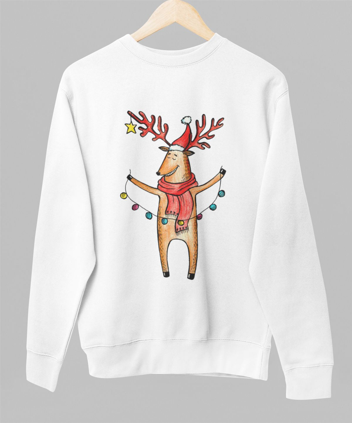 Baltas kalėdinis džemperis "Briedis" (XS, S, 2XL, 3XL dydis) ŠIURPNAKČIO PASIŪLYMAS