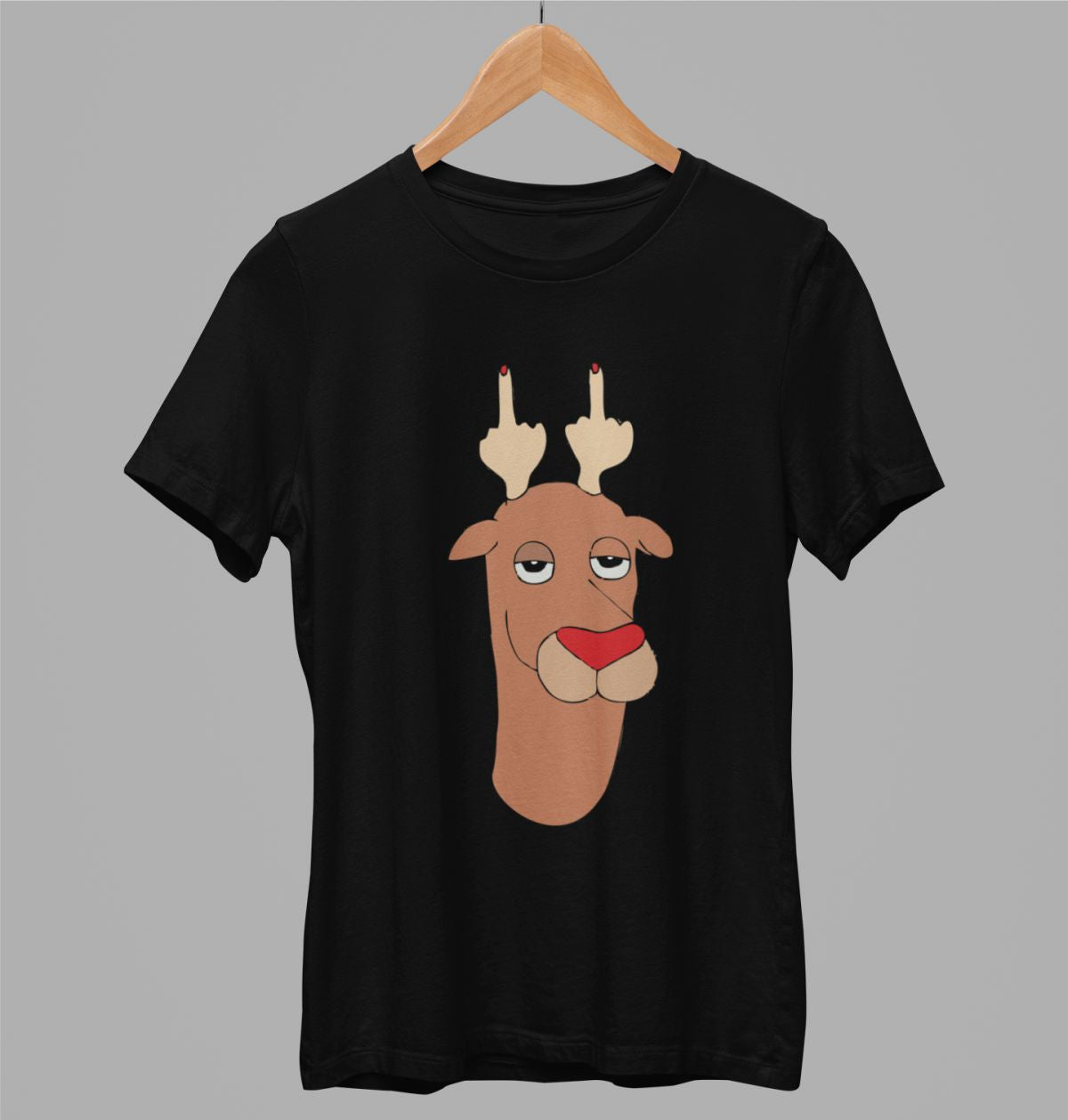 Juodi kalėdiniai UNISEX marškinėliai "Linksmas briedis"