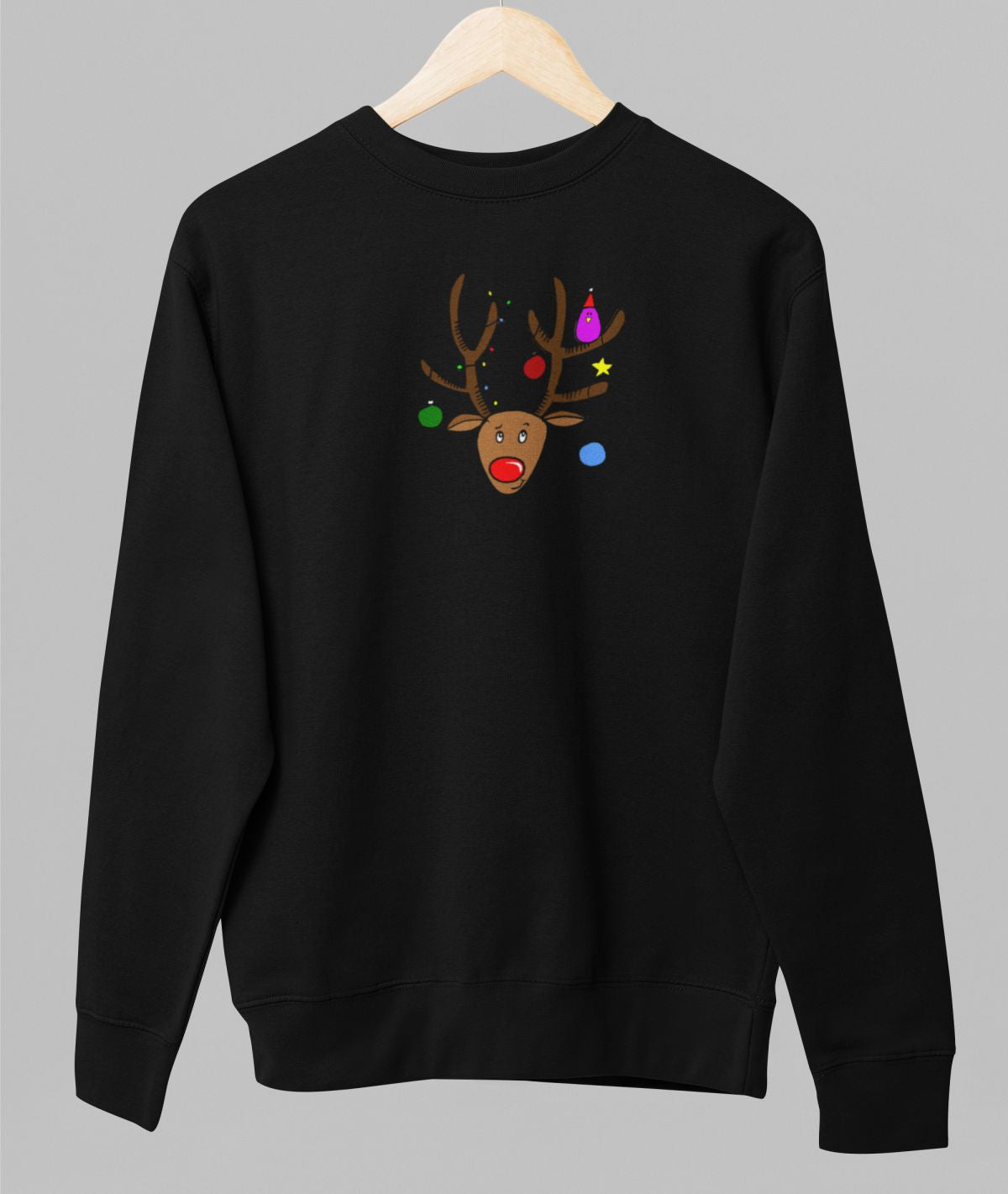 Juodas kalėdinis džemperis su spauda "Briedžiukas" (3XL dydis) ŠIURPNAKČIO PASIŪLYMAS