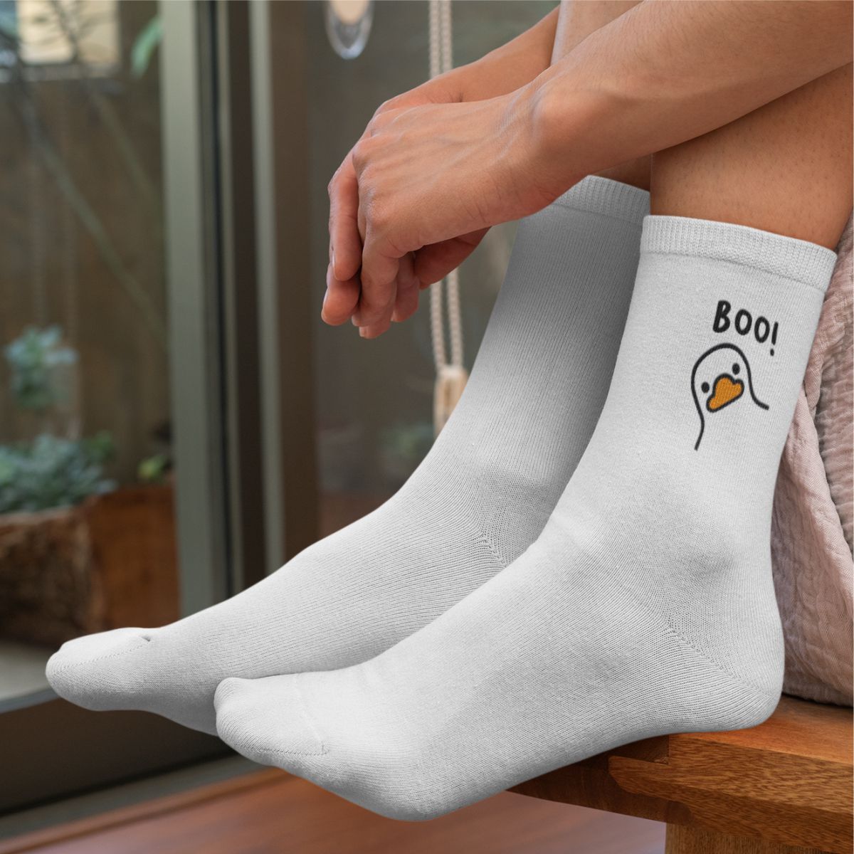 Baltos kojinės "Boo duck"