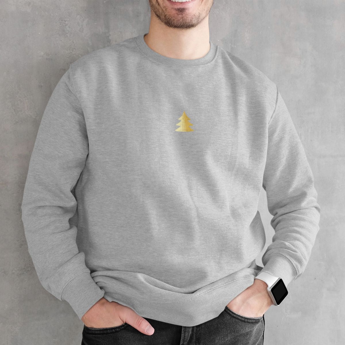 Pilkas kalėdinis UNISEX džemperis "Auksinė eglutė" (M dydis) ŠIURPNAKČIO PASIŪLYMAS