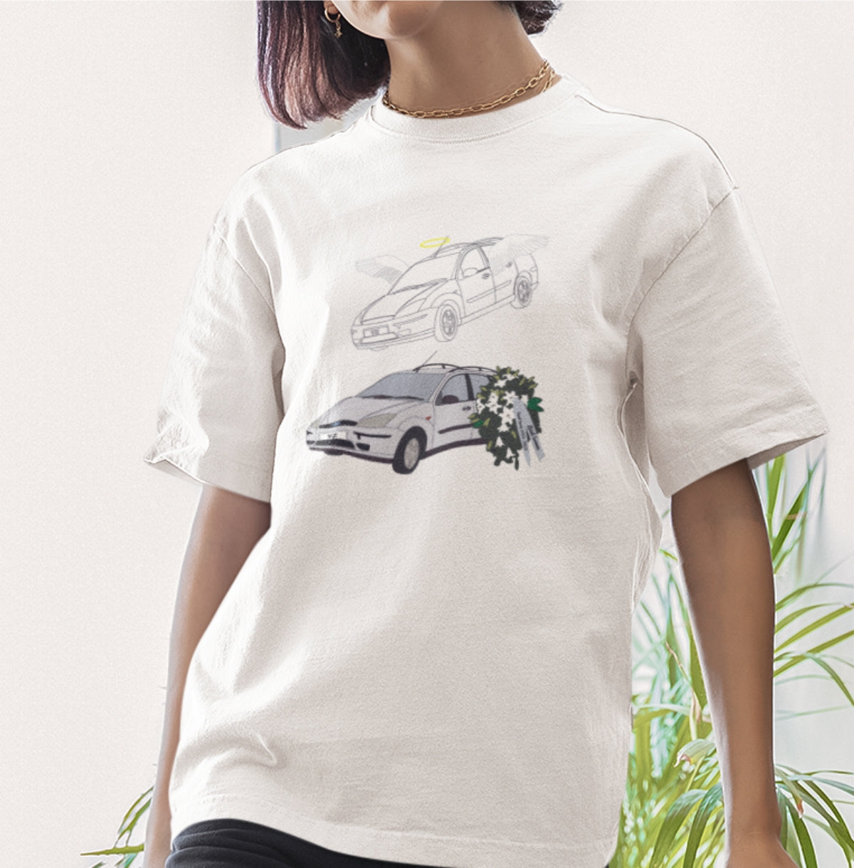 Balti Oversize Unisex VITA ŽIBA marškinėliai "A.A. Ford Focus"