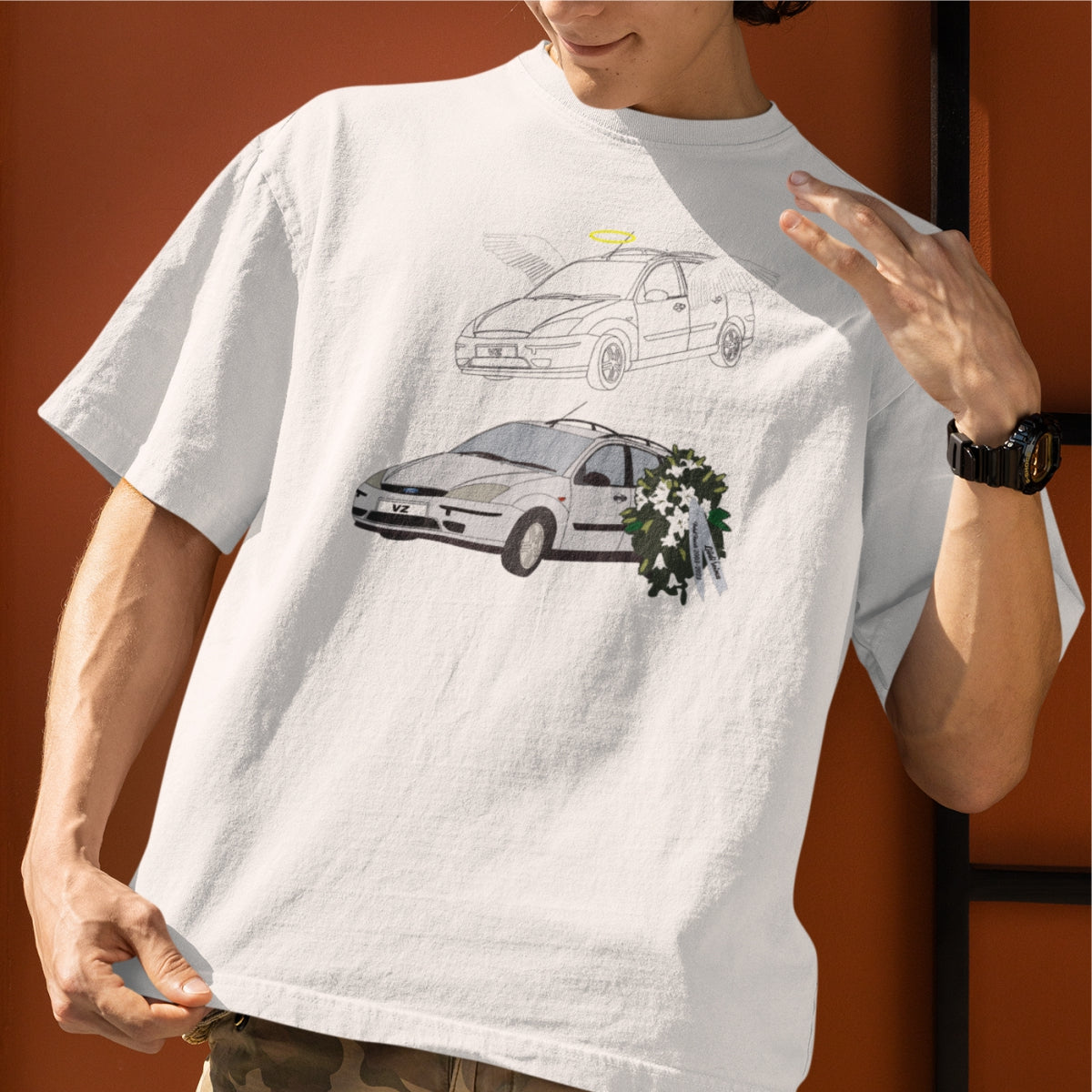 Balti Oversize Unisex  VITA ŽIBA marškinėliai "A.A. Ford Focus"
