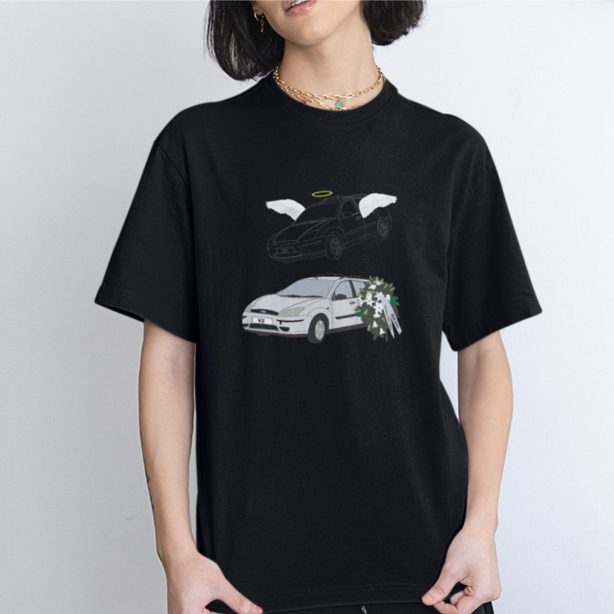 Juod Oversize Unisex VITA ŽIBA marškinėliai "A.A. Ford Focus"