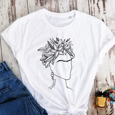 Balti Unisex marškinėliai "Frida"(S dydis). JUODOJO PENKTADIENIO pasiūlymas!. Greitas išsiuntimas!