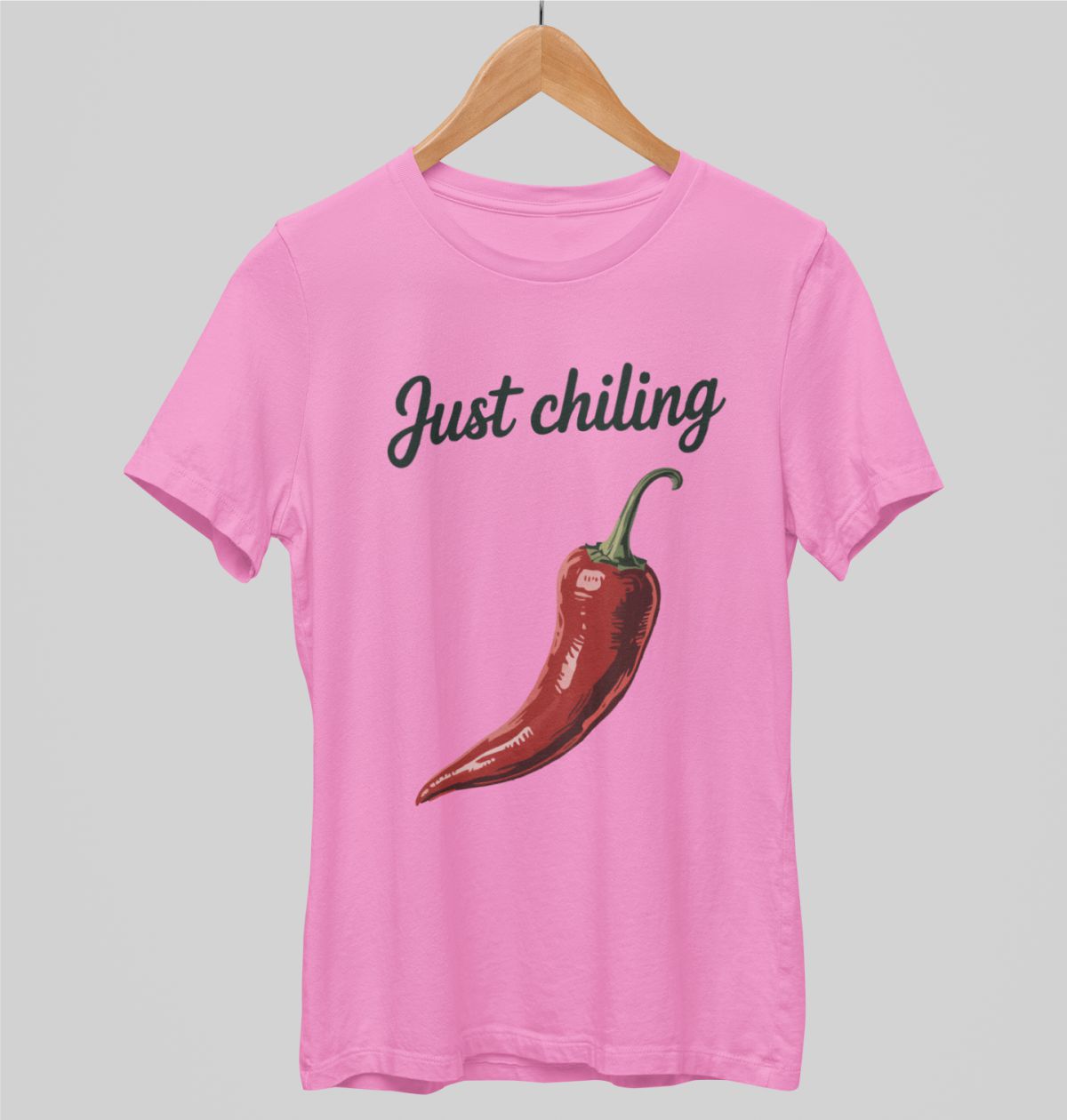 Rožiniai unisex marškinėliai "Just chiling"