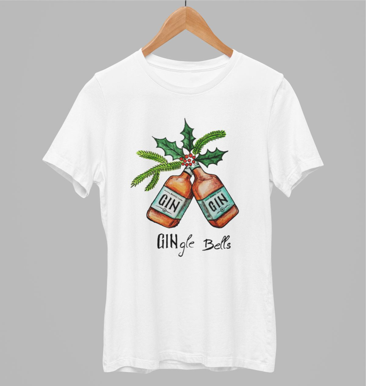 Balti UNISEX marškinėliai "Gin gin bells" (XS dydis) ŠIURPNAKČIO PASIŪLYMAS