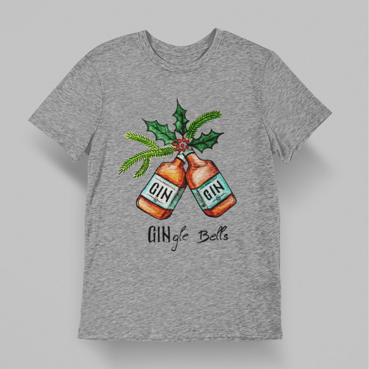 Pilki marškinėliai "Gin gin bells" (XL, 2XL dydis) ŠIURPNAKČIO PASIŪLYMAS