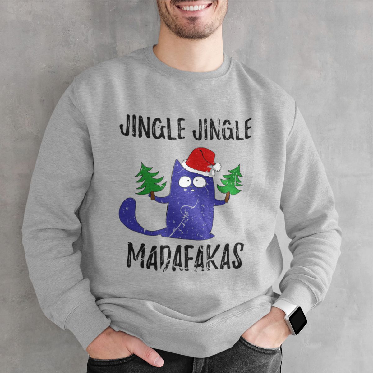 Pilkas UNISEX džemperis be gobtuvo "Jingle jingle" (S, XL dydis) ŠIURPNAKČIO PASIŪLYMAS