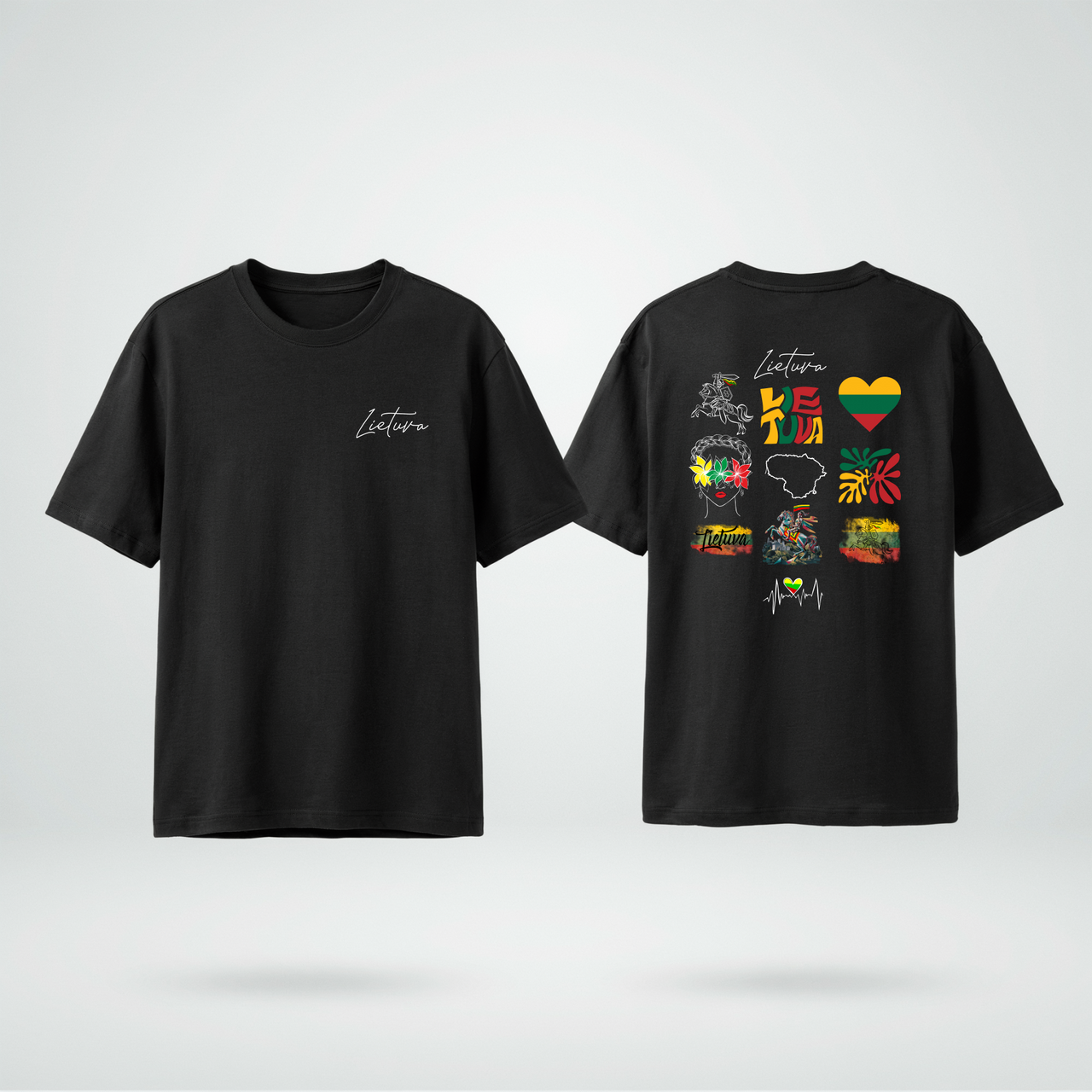 Juodi OVERSIZE UNISEX marškinėliai "Lietuvos topai"