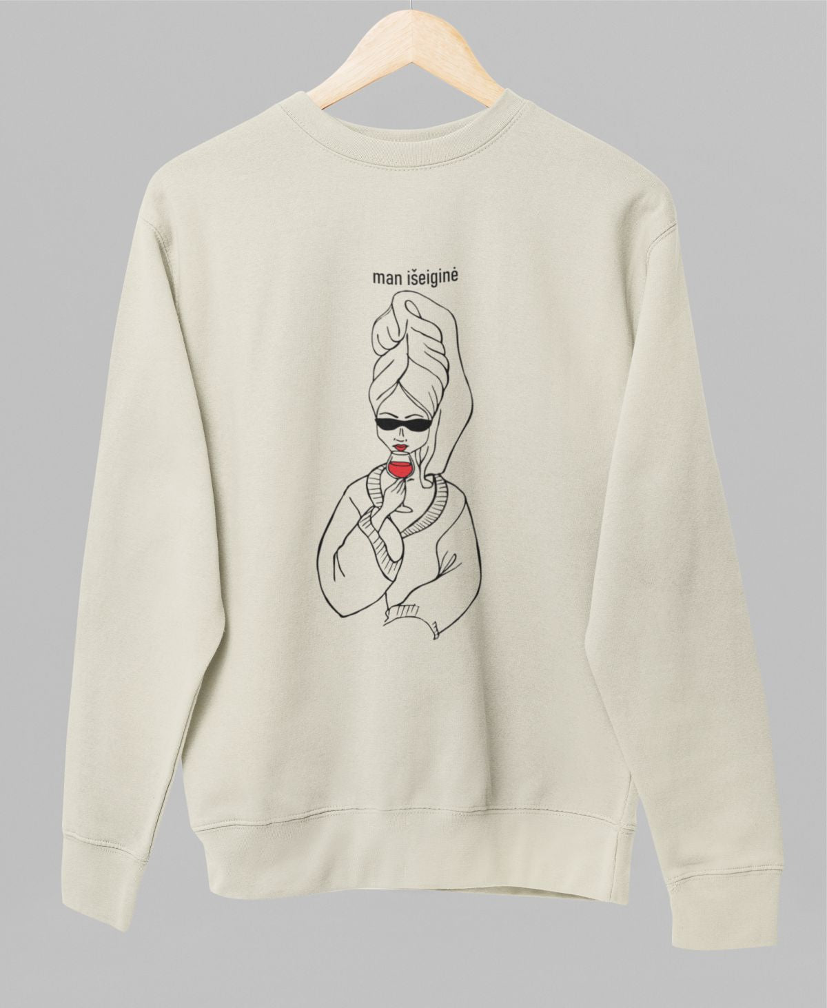 Kreminis UNISEX džemperis be gobtuvo "Man išeiginė" (M dydis) ŠIURPNAKČIO PASIŪLYMAS