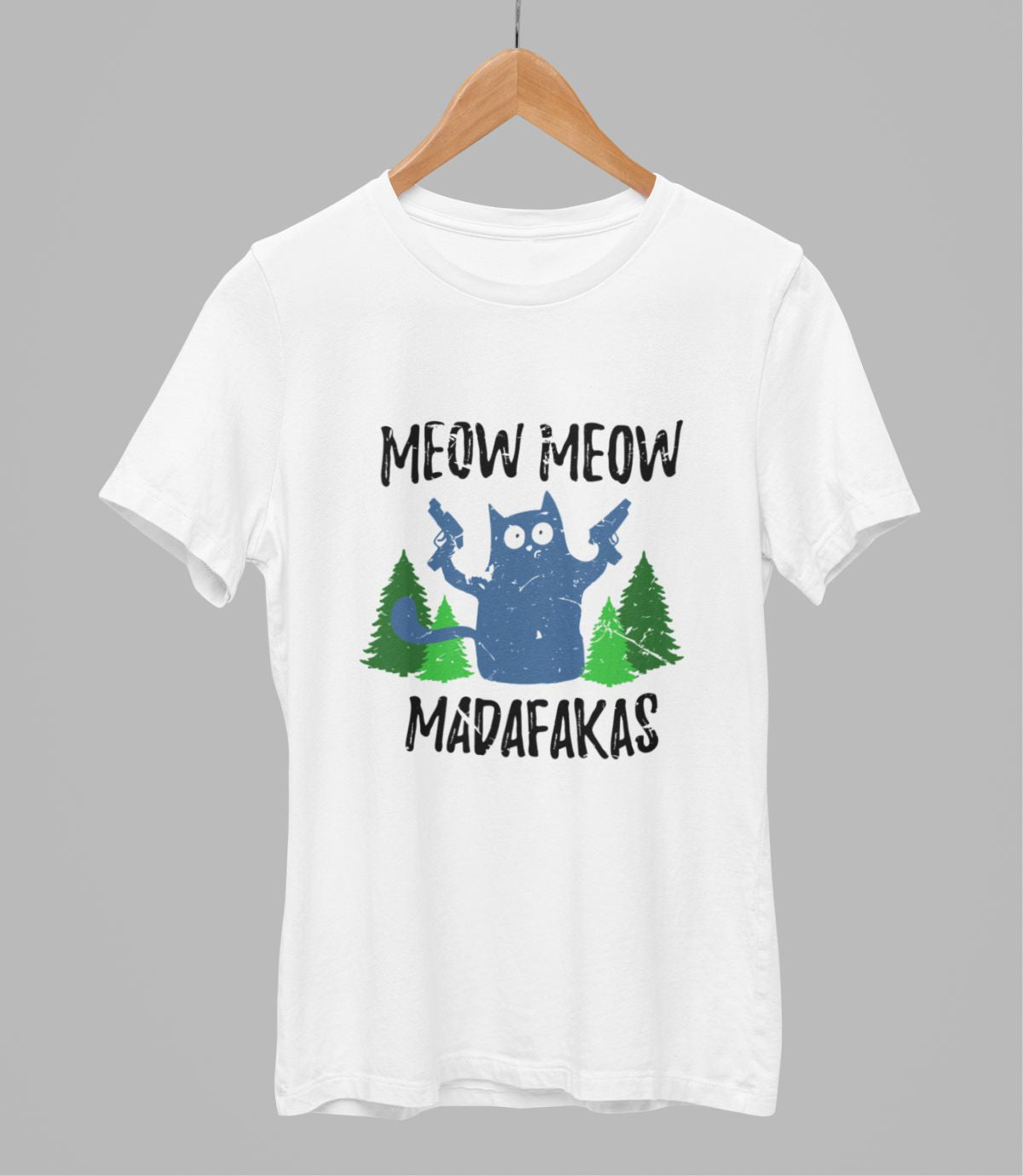 Balti UNISEX marškinėliai "Meow meow" (M, L dydis) JUODOJO PENKTADIENIO pasiūlymas!