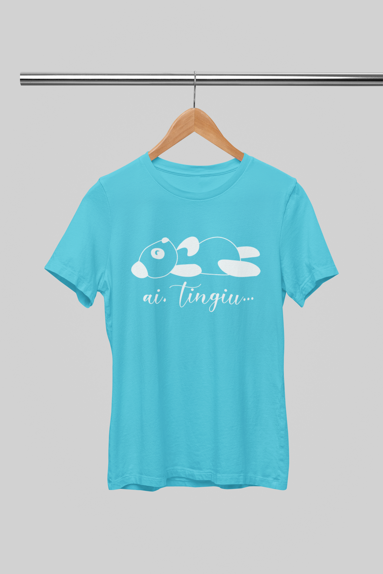 Lagūnos mėlynos spalvos UNISEX marškinėliai "Tingiu"