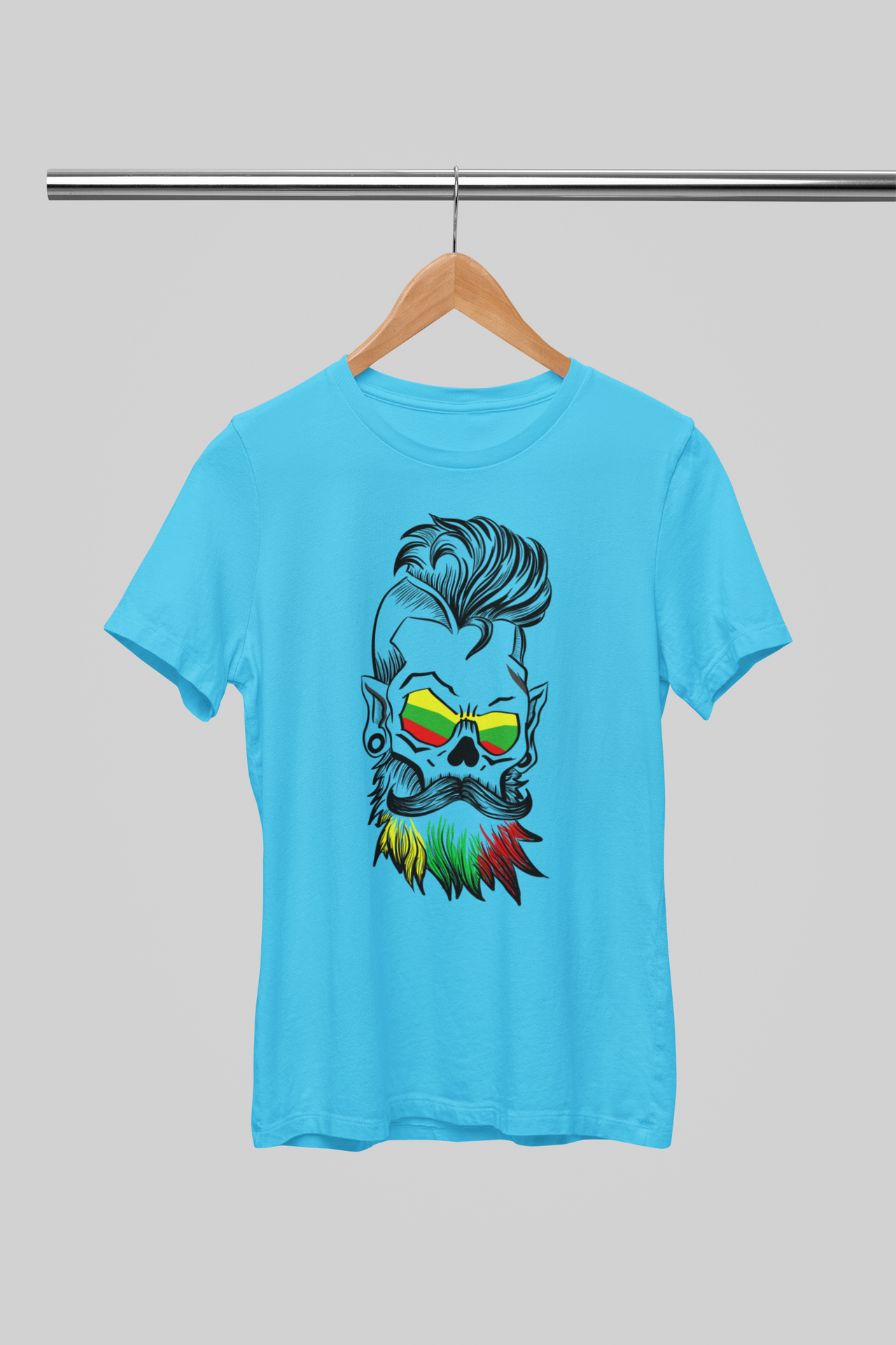 Lagūnos mėlynos spalvos UNISEX marškinėliai "Barzda"