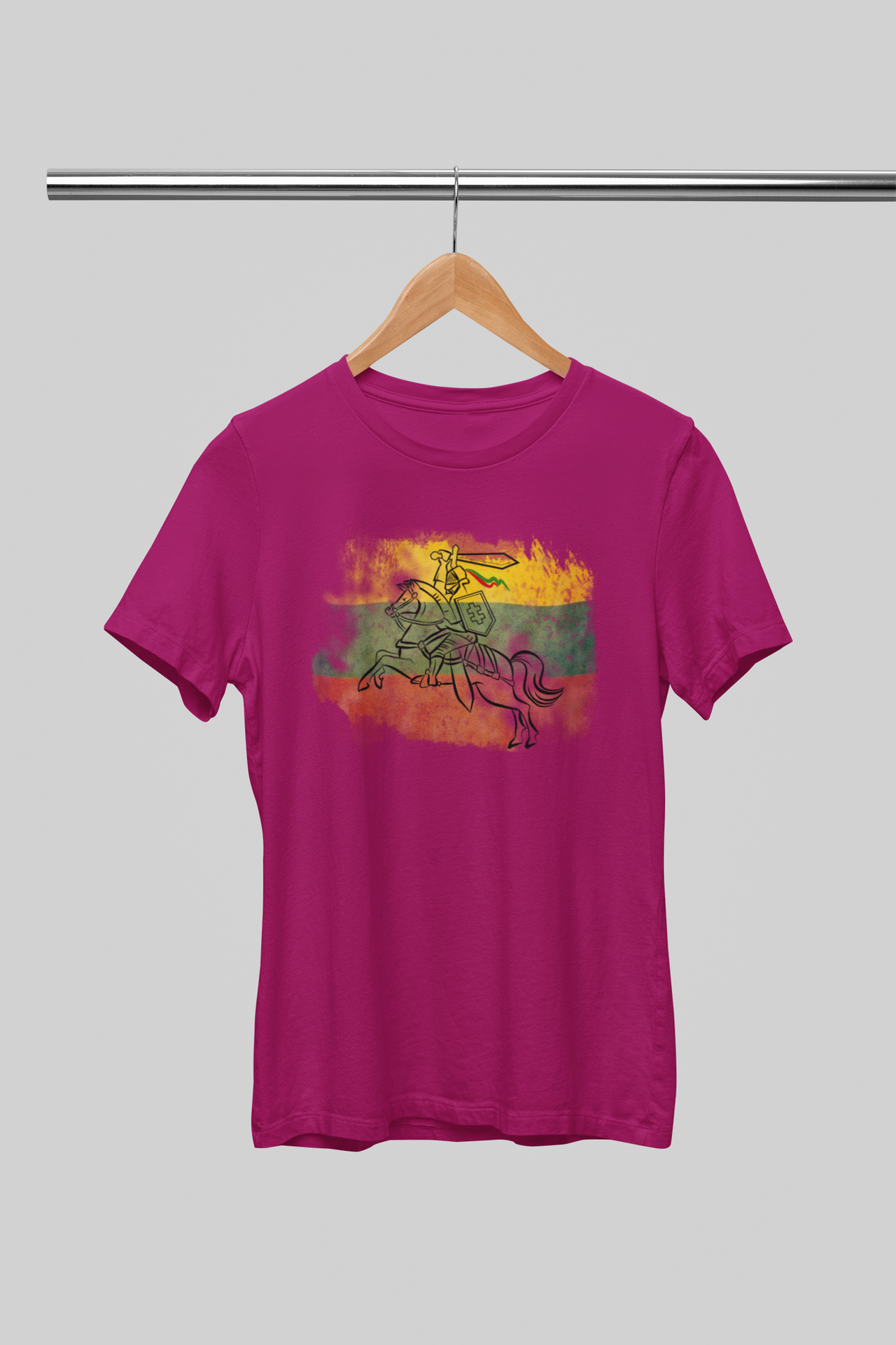 Tamsiai rožinės spalvos unisex marškinėliai "Trispalvė su Vyčiu“