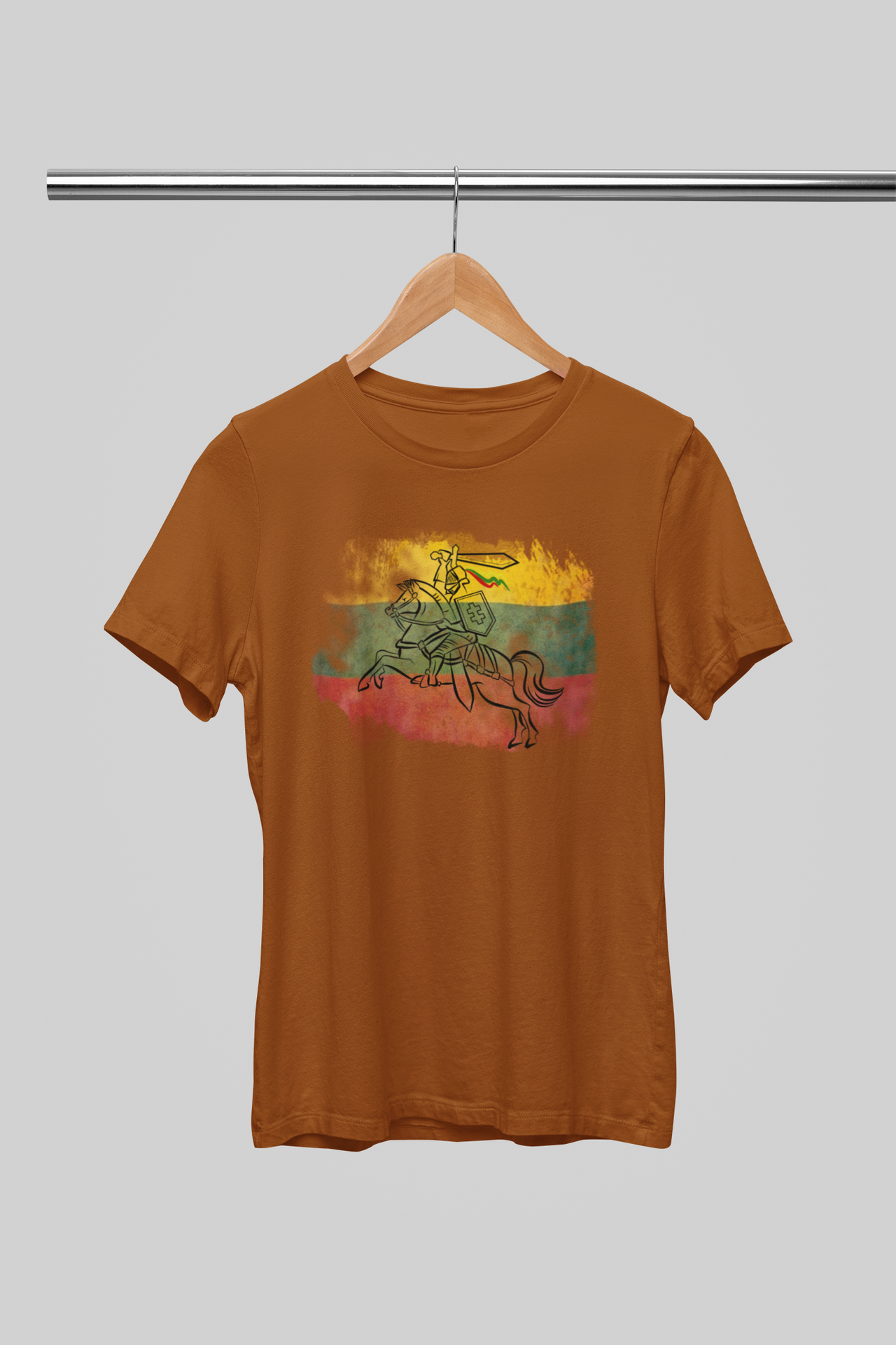 Žemės spalvos unisex marškinėliai "Trispalvė su Vyčiu“