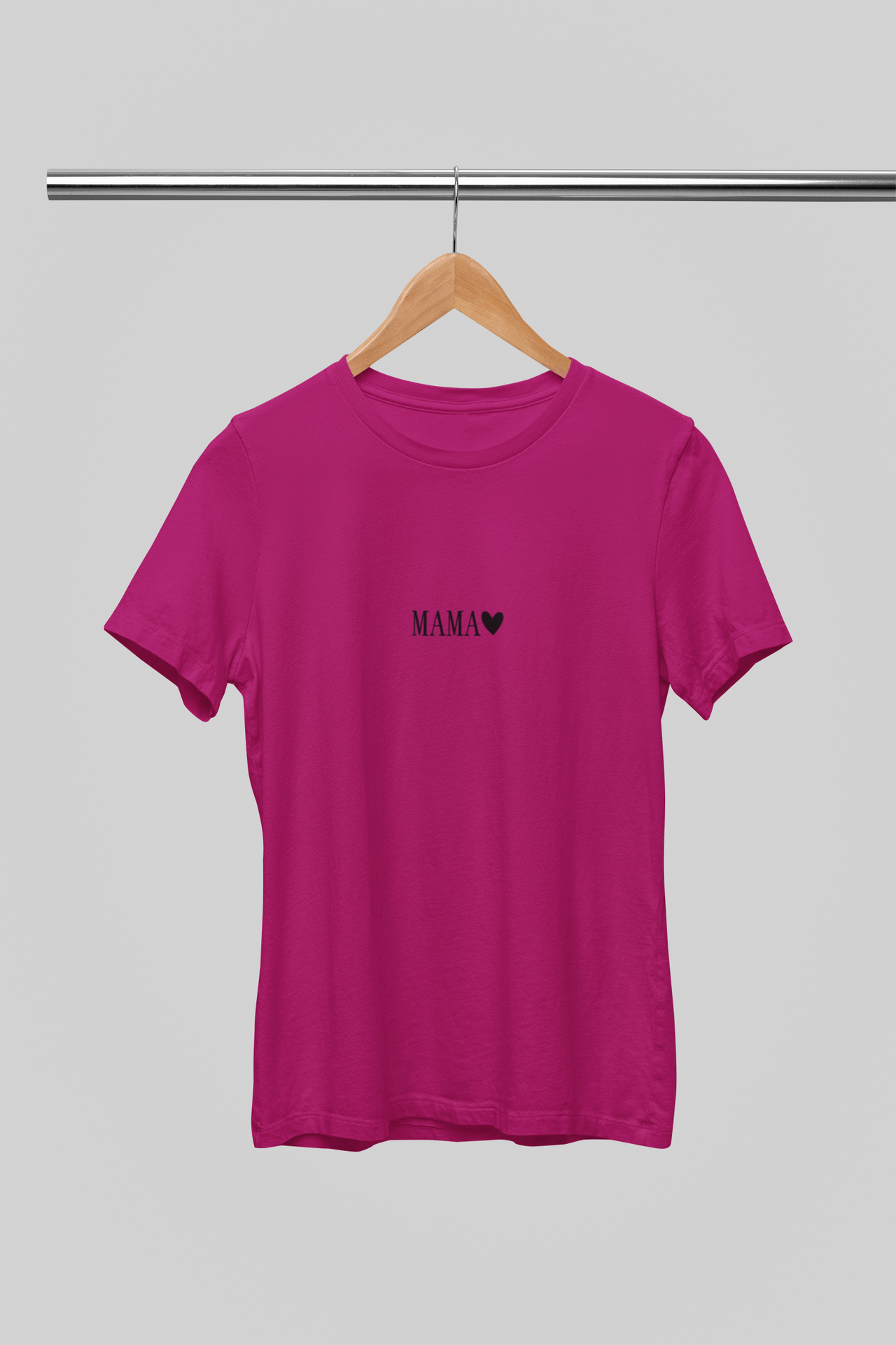 Tamsiai rožinės spalvos (fuksija) UNISEX marškinėliai "Mama su širdele"