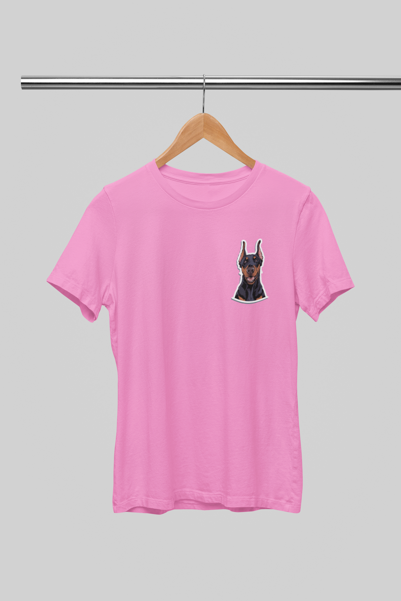 Rožiniai UNISEX marškinėliai "Dobermanas"