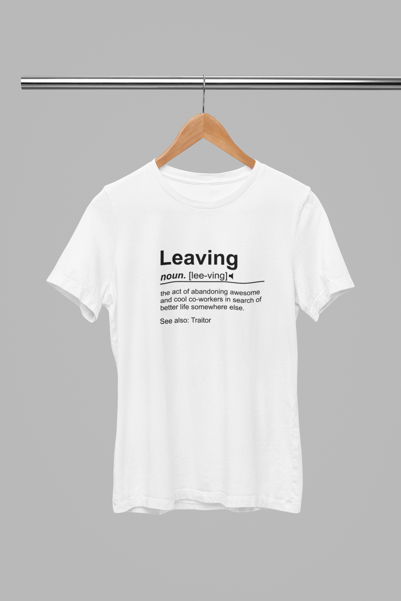 Balti UNISEX marškinėliai su  spauda "Leaving"