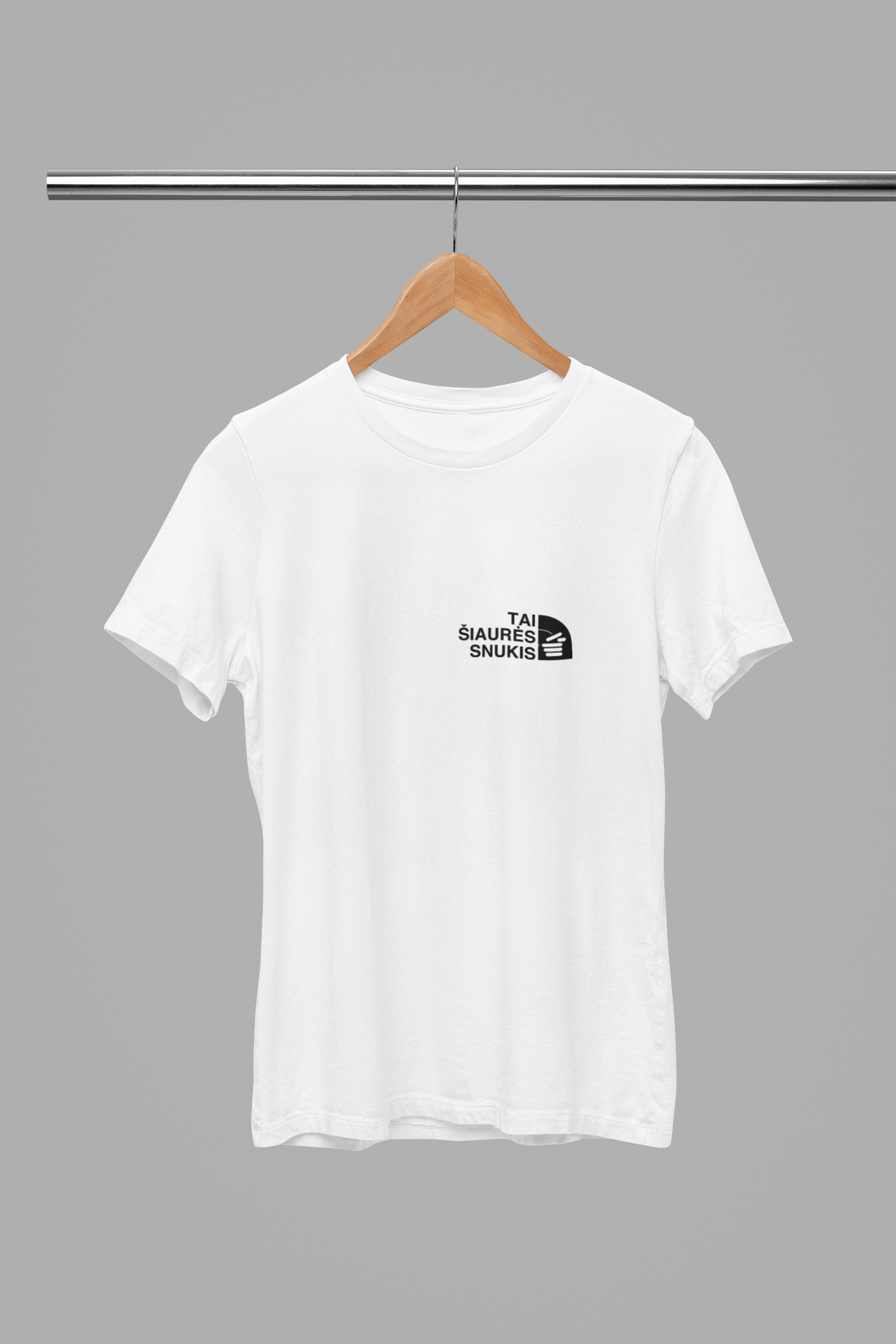 Balti UNISEX marškinėliai "Tai šiaurės snukis. Mažas logo"