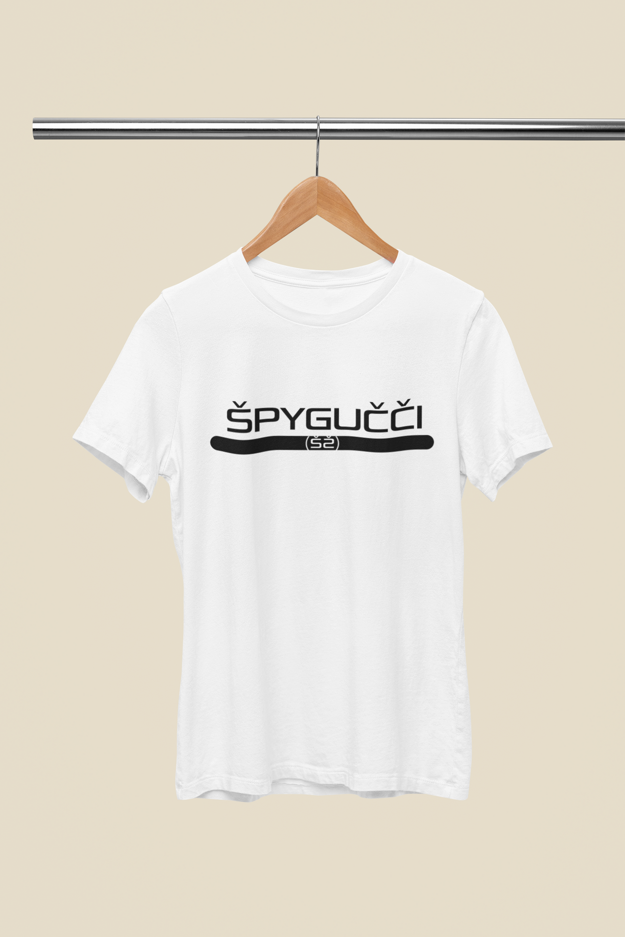 Balti UNISEX marškinėliai "ŠPYGUČČI" 2026