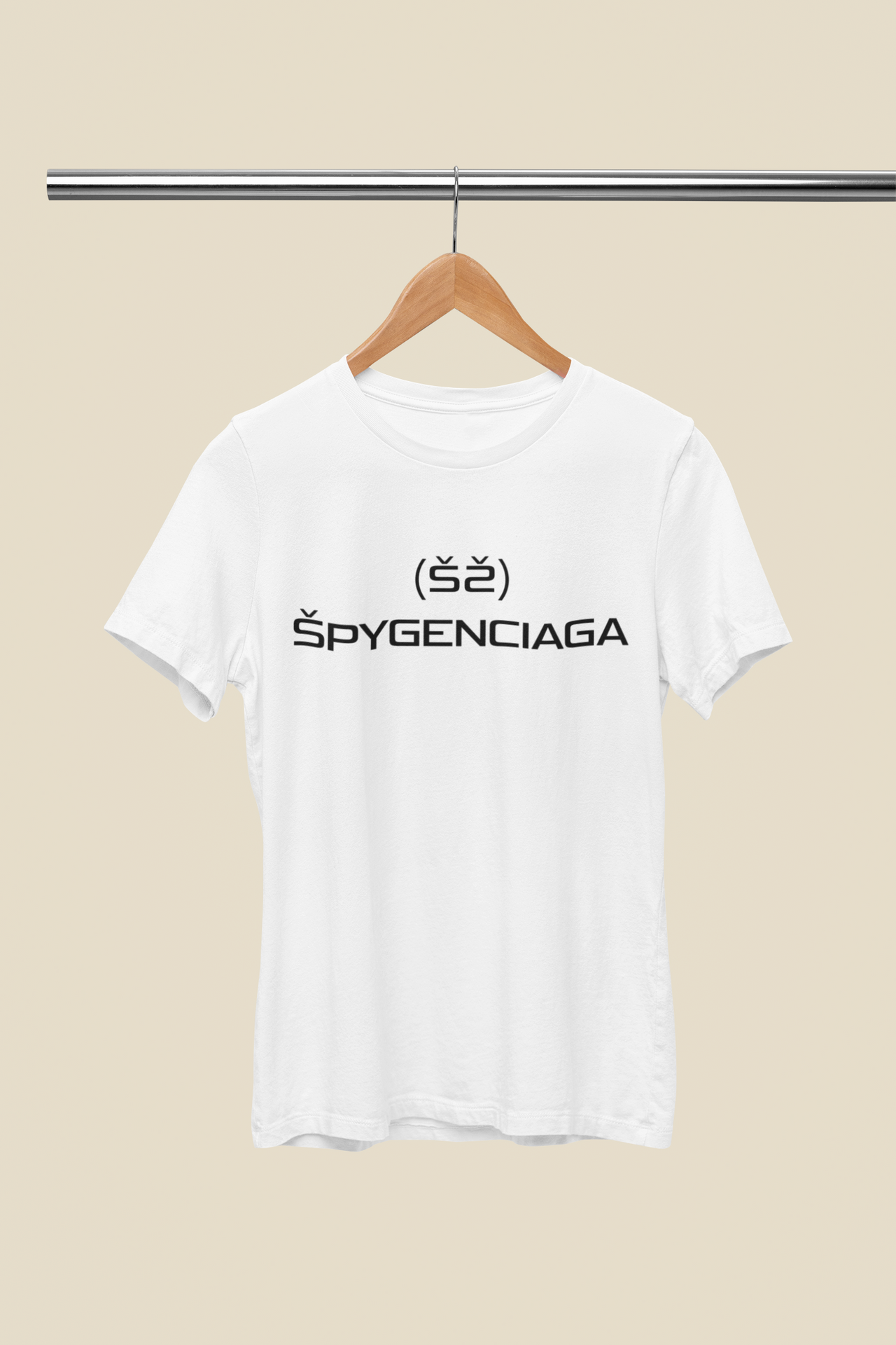 Balti UNISEX marškinėliai "ŠPYGENCIAGA"