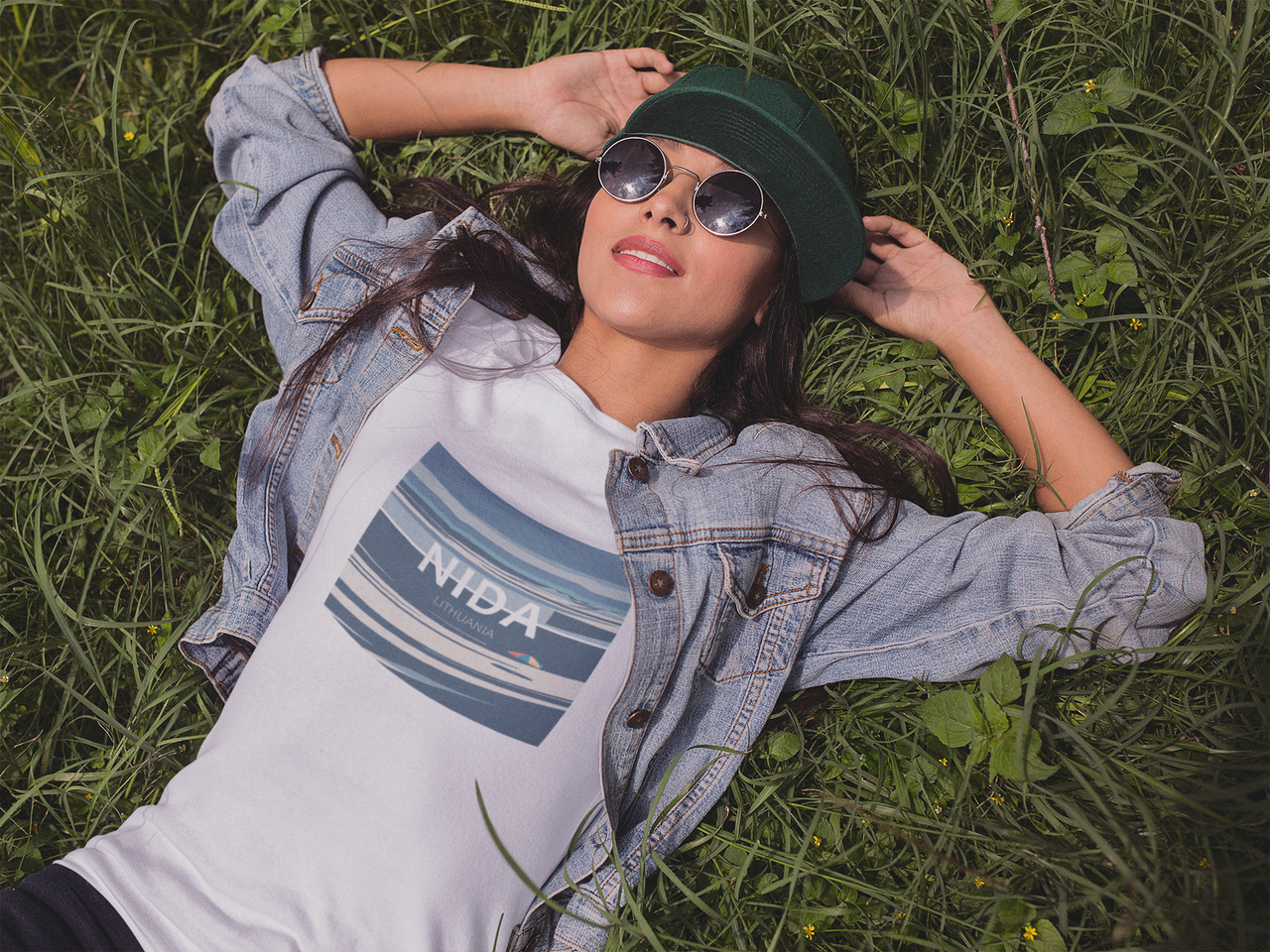 Balti UNISEX marškinėliai "Nida mėlyna mėlyna"