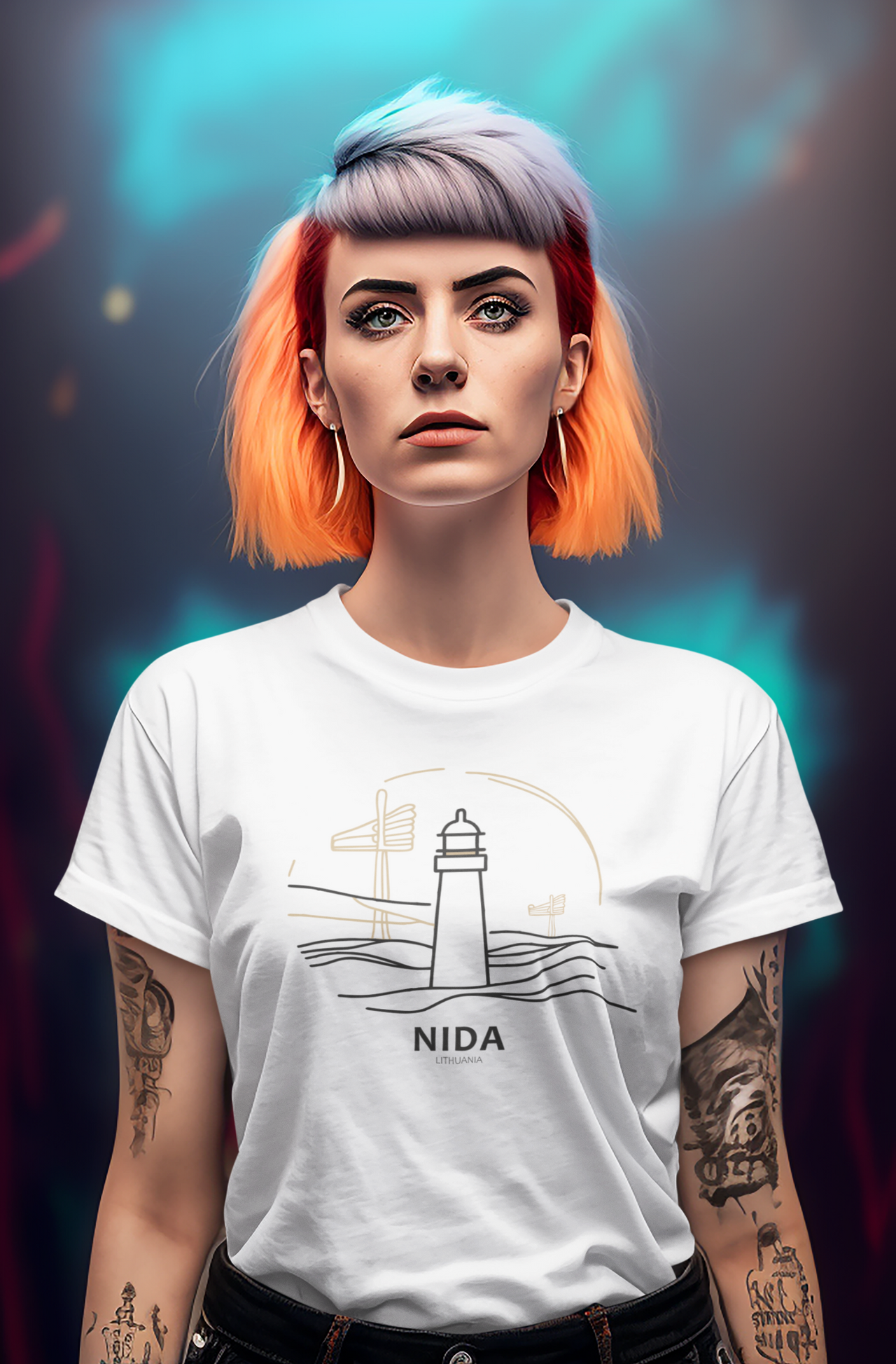 Balti UNISEX marškinėliai "Nida. Švyturys"