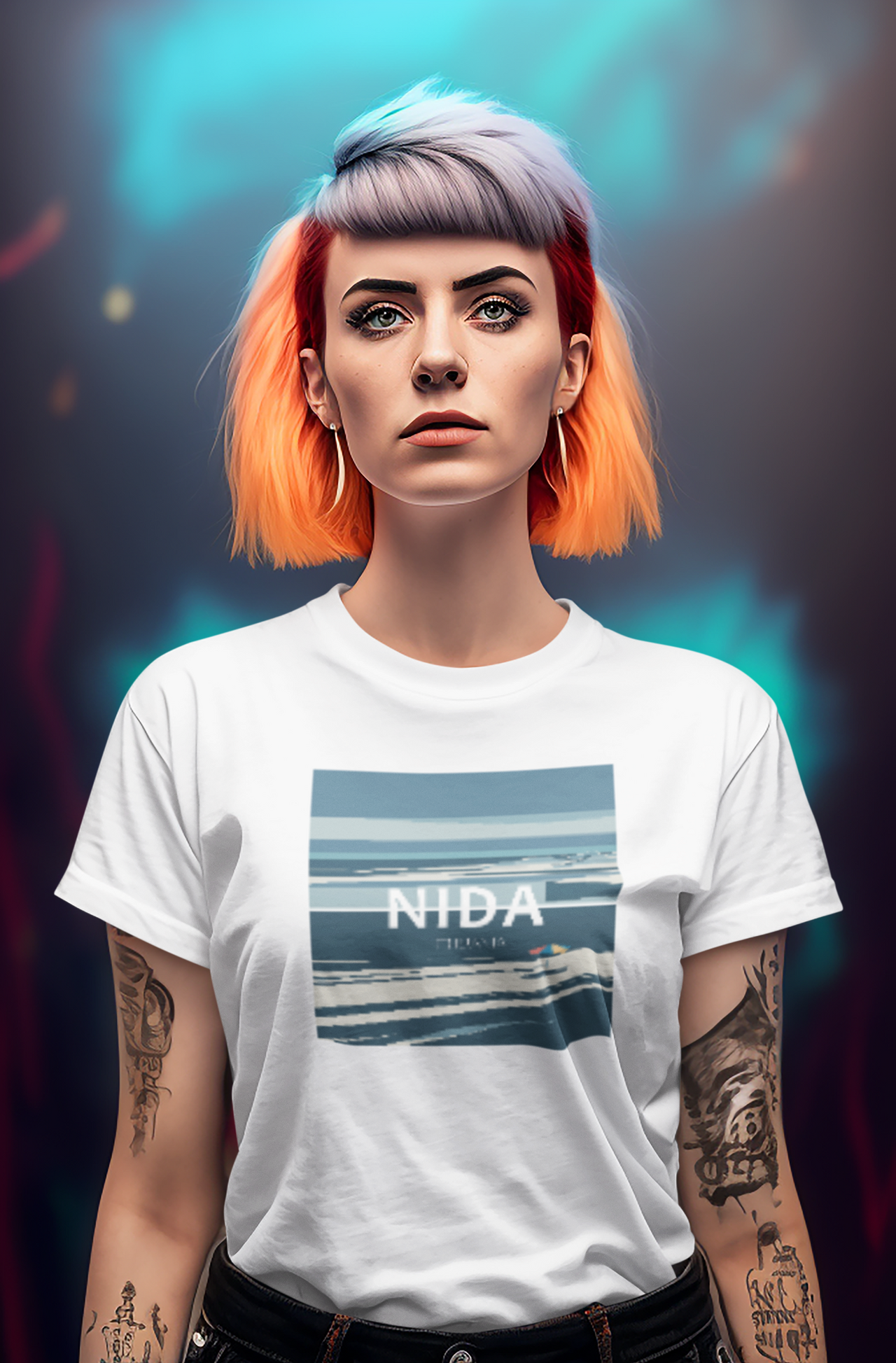 Balti UNISEX marškinėliai "Nida mėlyna mėlyna"