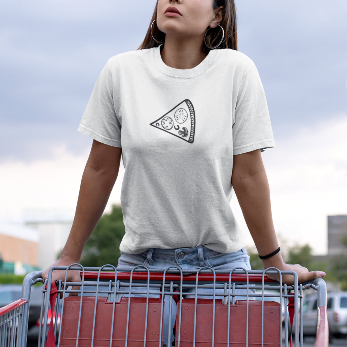 Balti unisex marškinėliai poroms su piešiniais „Pica“