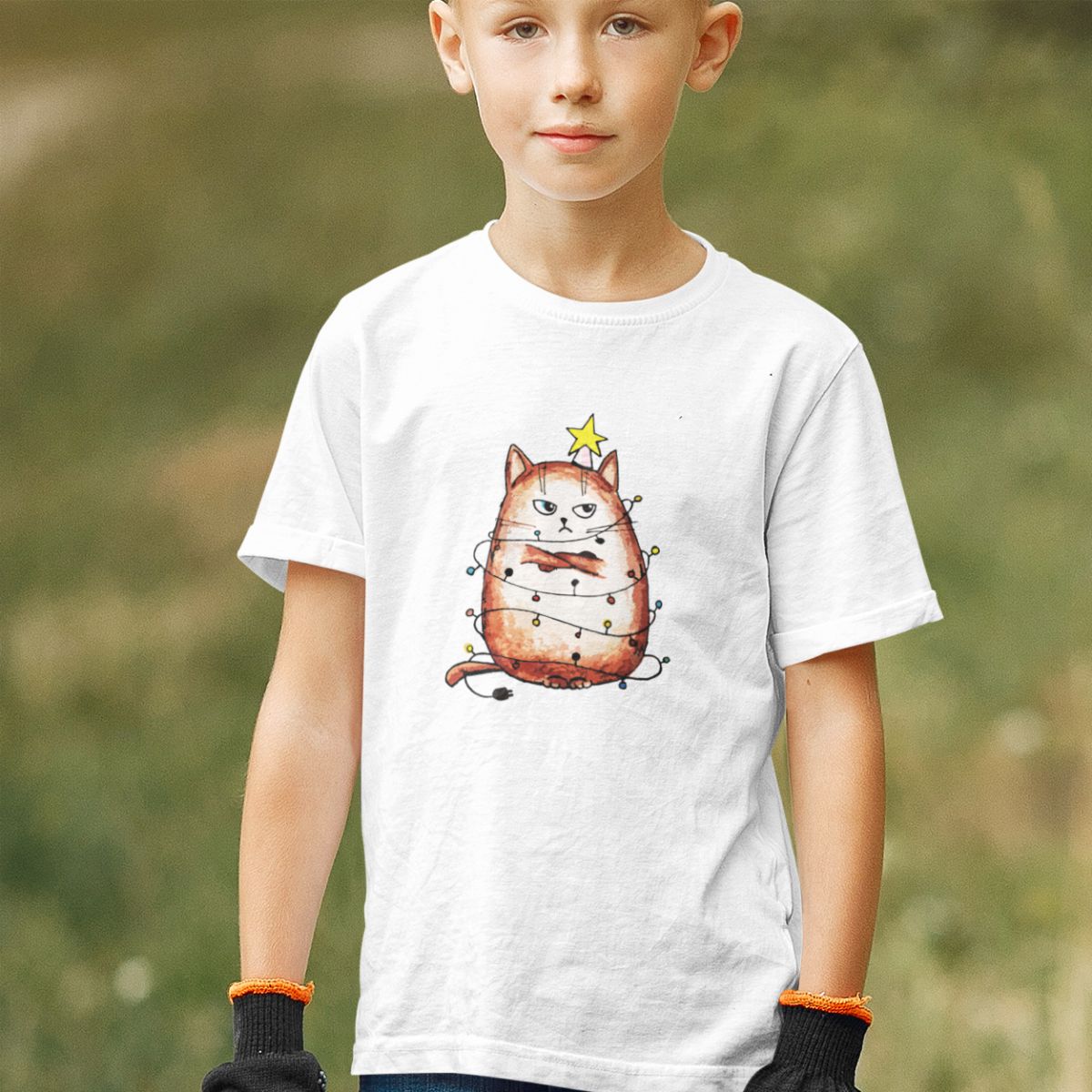 Balti vaikiški marškinėliai "Pikts katins“ (10m.) ŠIURPNAKČIO PASIŪLYMAS