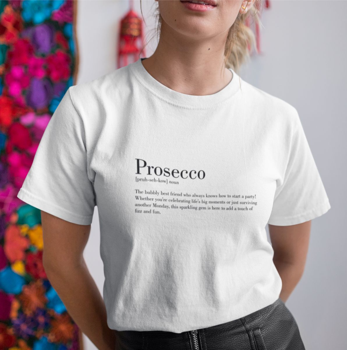 Balti UNISEX marškinėliai "Prosecco" Pagaminta prekė (L dydis)