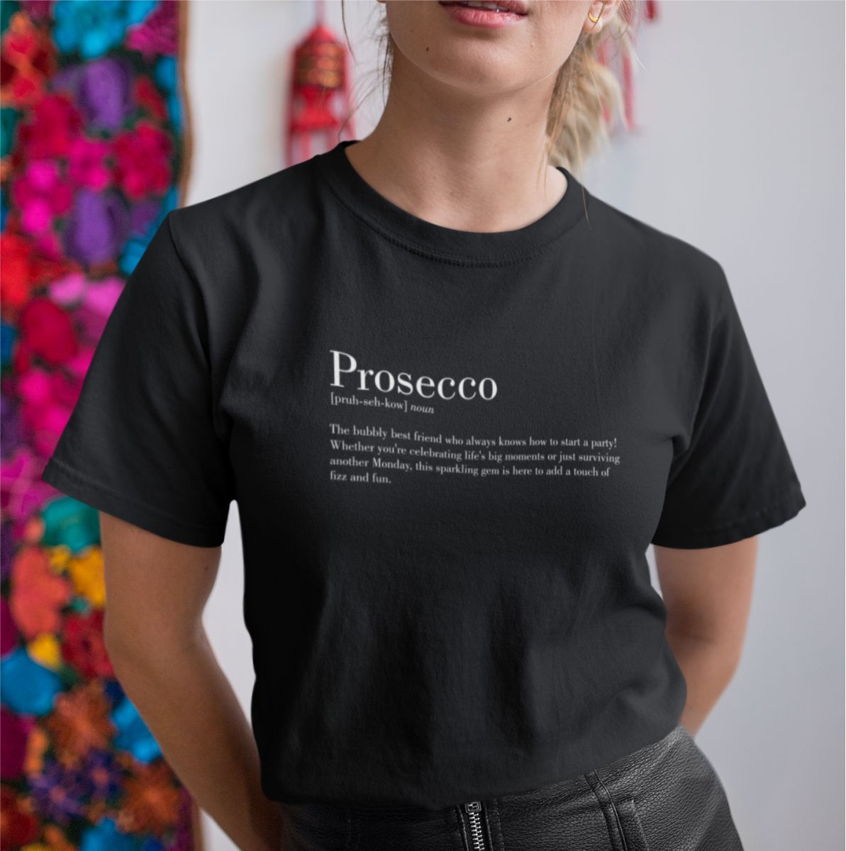 Juodi UNISEX marškinėliai "Prosecco"
