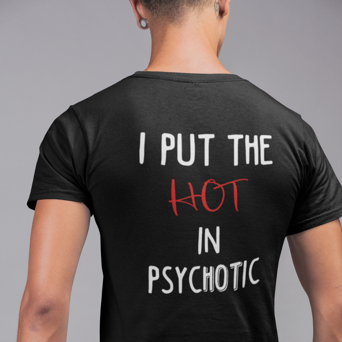 Juodi UNISEX marškinėliai su spauda ant nugaros "I put the hot“