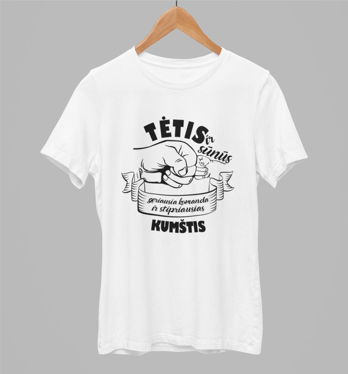 Balti marškinėliai "Tėtis ir sūnūs“ (XS, M, L dydis) JUODOJO PENKTADIENIO pasiūlymas!