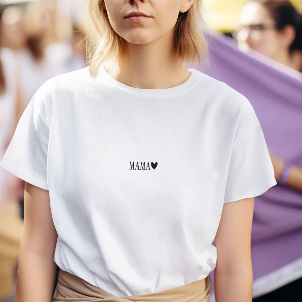 Balti UNISEX marškinėliai "Mama su širdele"