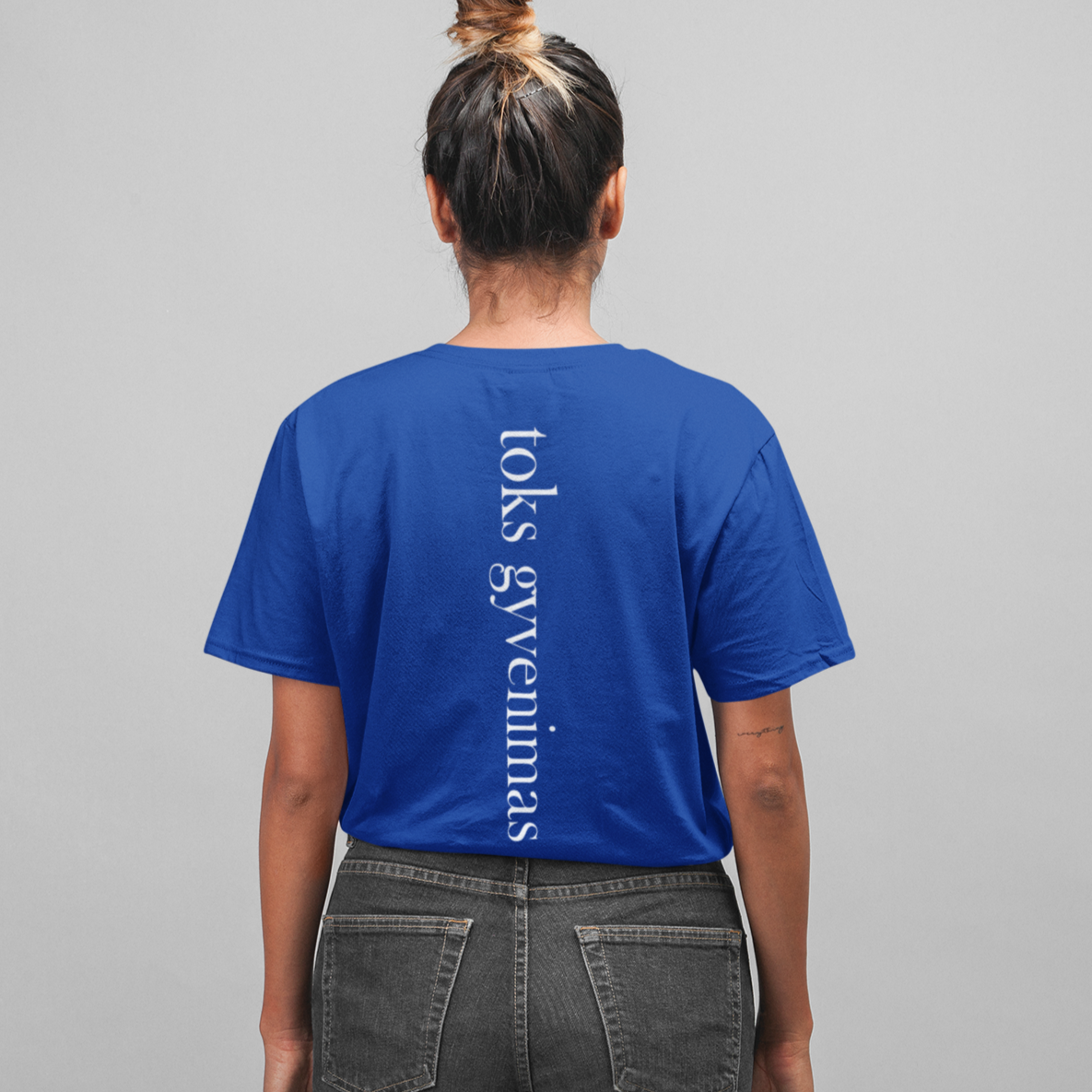 Mėlyni UNISEX marškinėliai su spauda ant nugaros "Toks gyvenimas"