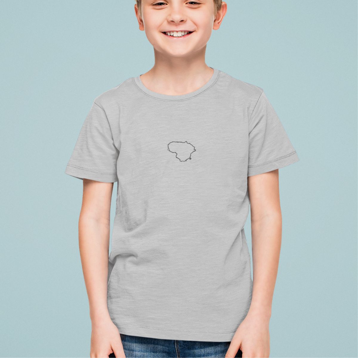 Pilki vaikiški marškinėliai "Lietuvos kontūrai" (10 metų) PAGAMINTA PREKĖ!