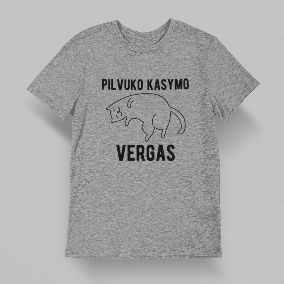 Pilki UNISEX marškinėliai "Pilvuko kasymo vergas" (M dydis) ŠIURPNAKČIO PASIŪLYMAS