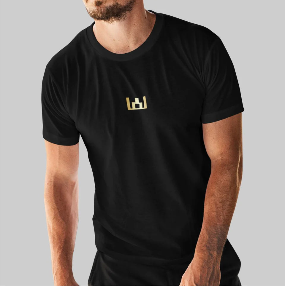 Juodi siauresni Unisex marškinėliai "Auksiniai gedimino stulpai  (2XL dydis). Pagaminta prekė. Greitas išsiuntimas!