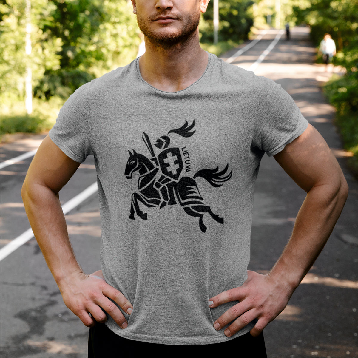 Pilki marškinėliai "Vienspalvis Vytis" (M dydis) JUODOJO PENKTADIENIO pasiūlymas!